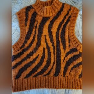 Zara Orange & Purple Tiger Stripe Knit Sweater Vest